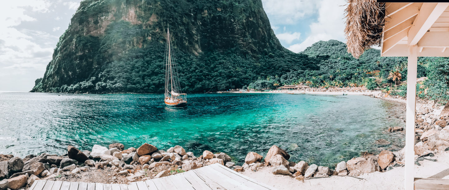 beach and piton view in st. Lucia